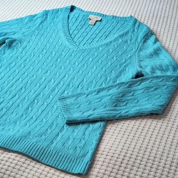 LOFT Women's Turquoise V-Neck Sweater - Picture 4 of 8